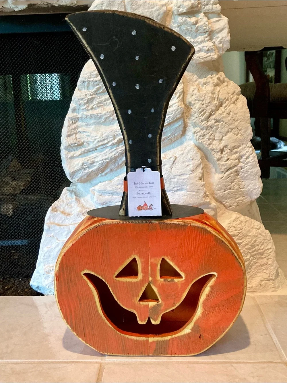 NEW WITH TAGS Pier 1 Rustic 24-inch Halloween Wooden Jack O Lantern Decor